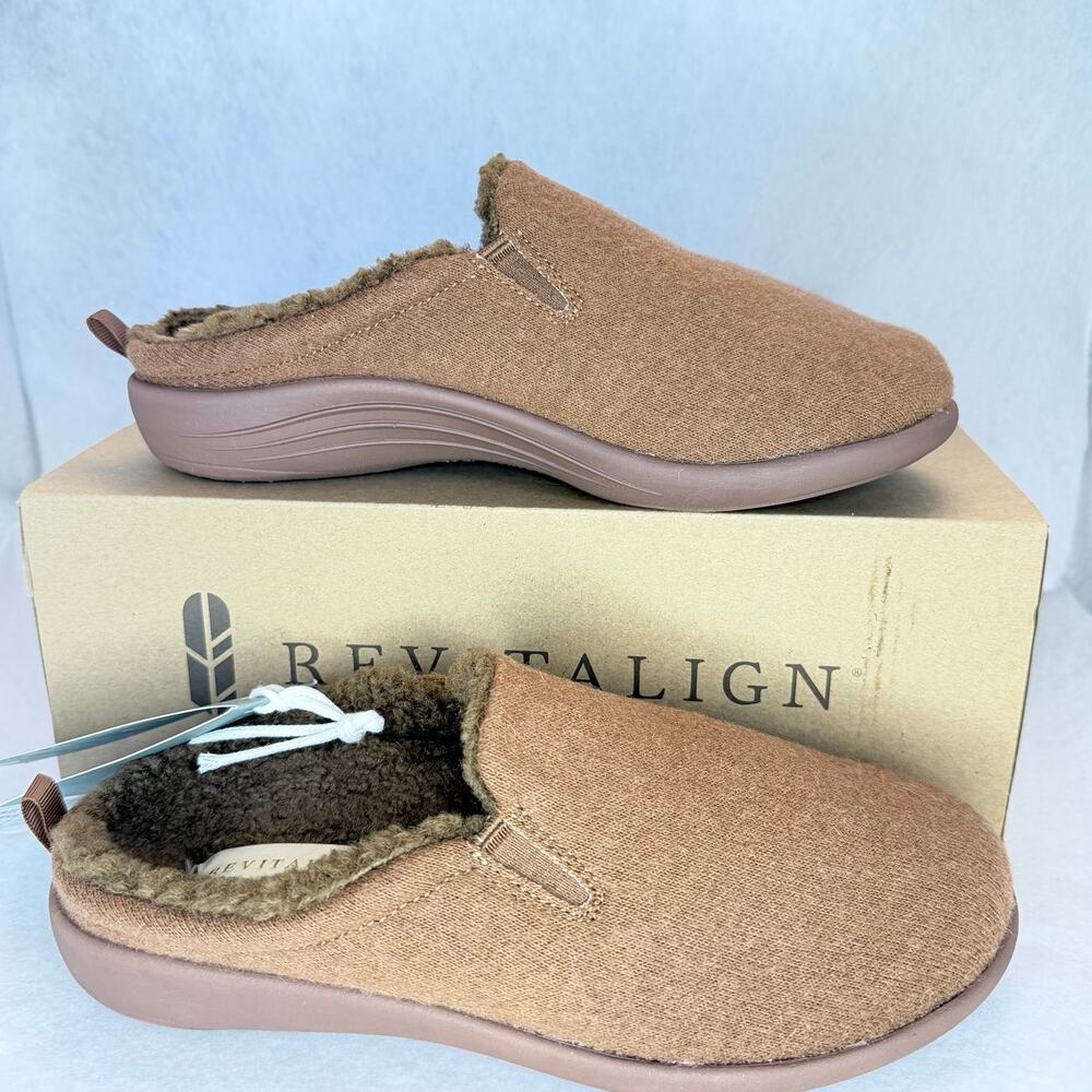 Revitalign Dundee Cozy Womens 6M Bison Brown Orthotic Slippers NWT
